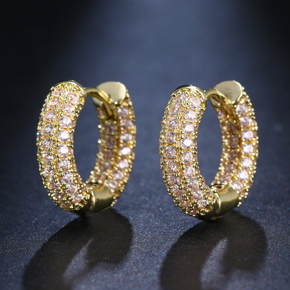Boucles d'Oreilles Anneaux en Zircon – Plaqué Or 18K
