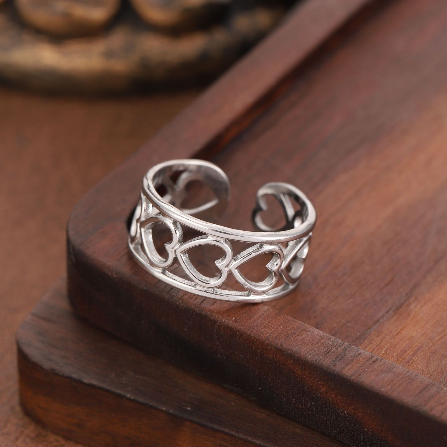 Bague ouverte ajustable en forme de cœur creux