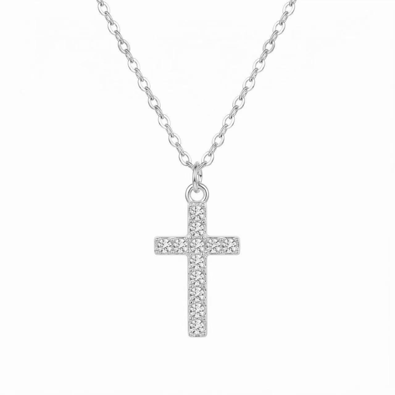 Collier en alliage avec pendentif croix en zircon
