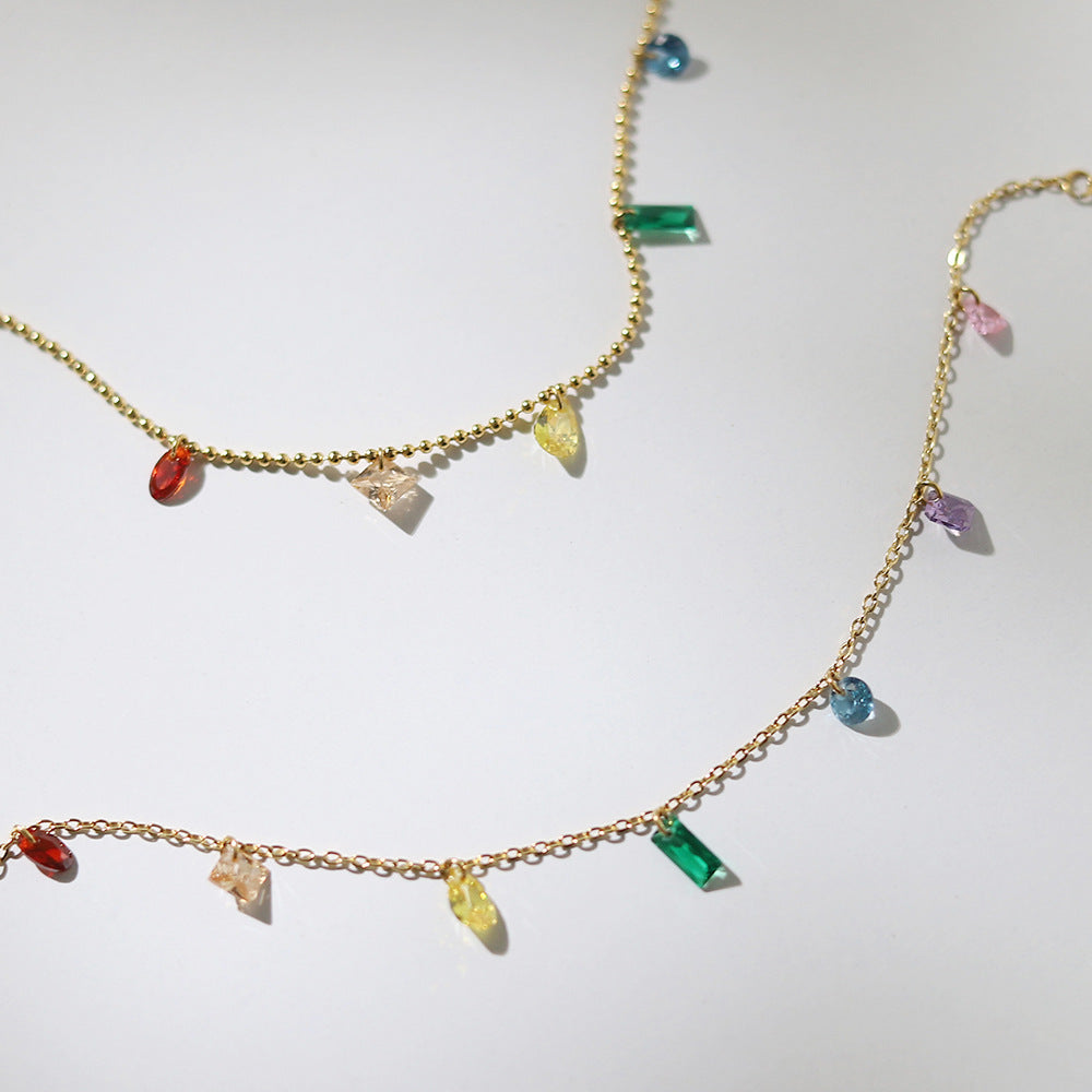 Collier Cœur Arc-en-Ciel en Zircon – Acier au Titane Plaqué Or