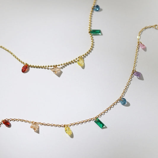 Collier Cœur Arc-en-Ciel en Zircon – Acier au Titane Plaqué Or