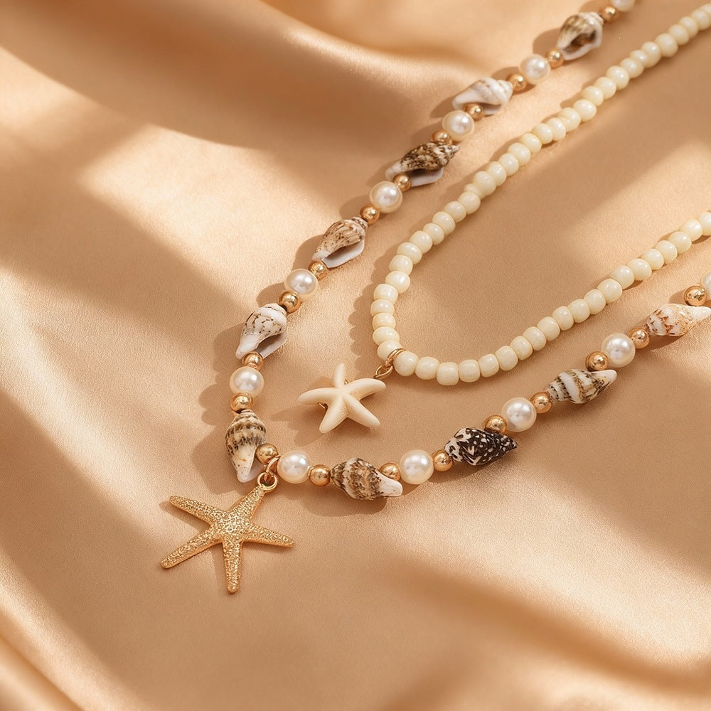 Collier Multi-Rangs Style Océan – Coquillages & Turquoise
