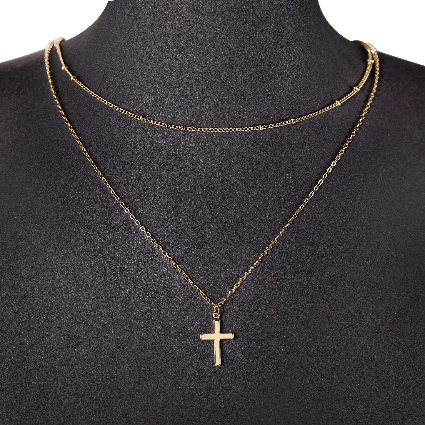 Collier Double Rang Pendentif Croix – Acier Inoxydable