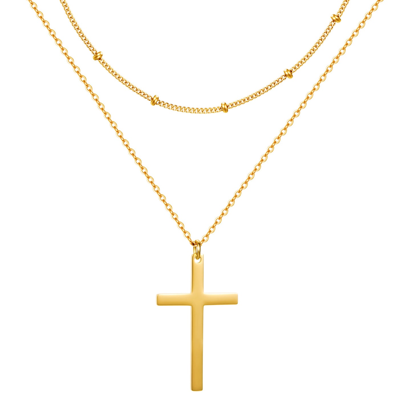 Collier Double Rang Pendentif Croix – Acier Inoxydable