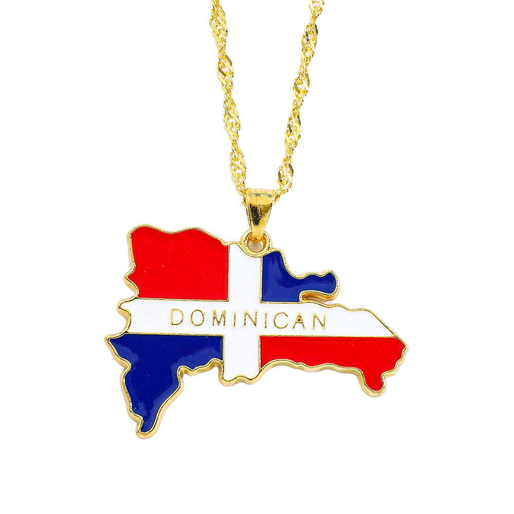Collier Pendentif Hip-Hop Drapeau & Carte – Style Streetwear