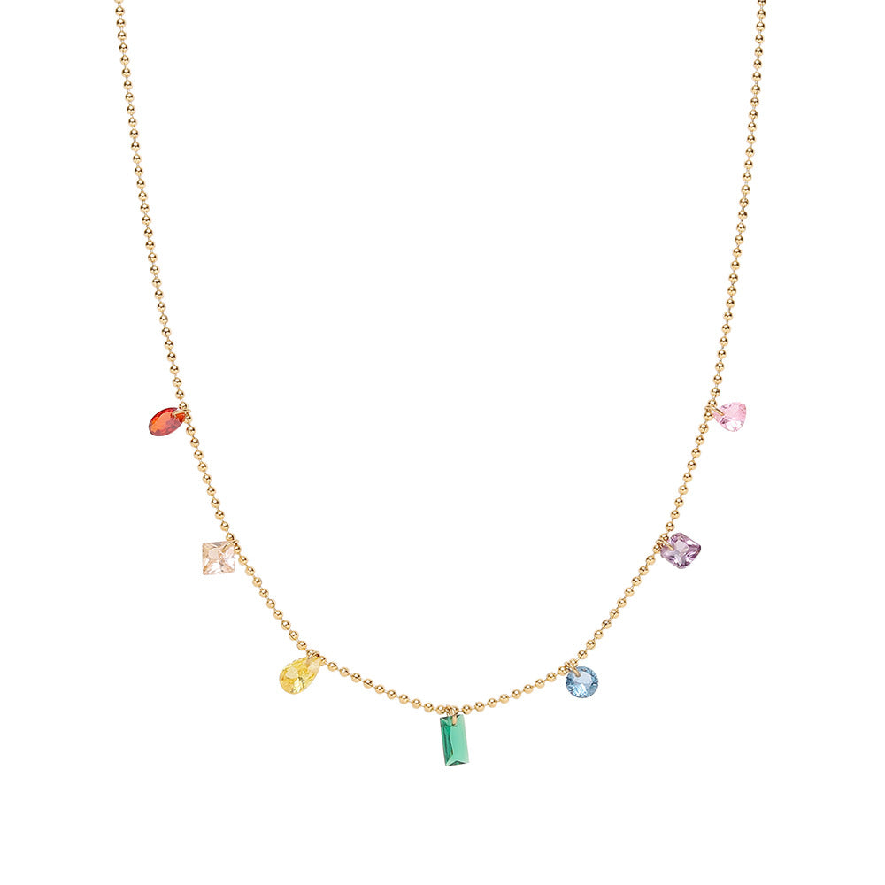 Collier Cœur Arc-en-Ciel en Zircon – Acier au Titane Plaqué Or