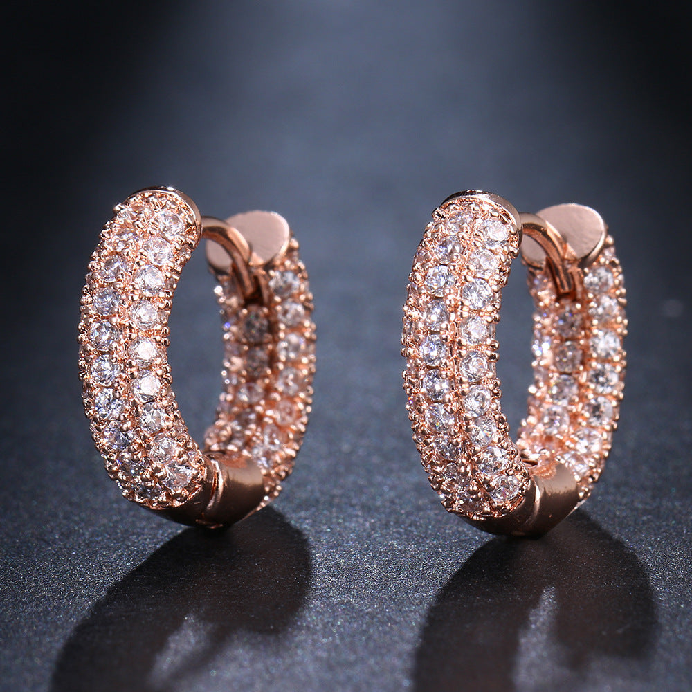 Boucles d'Oreilles Anneaux en Zircon – Plaqué Or 18K