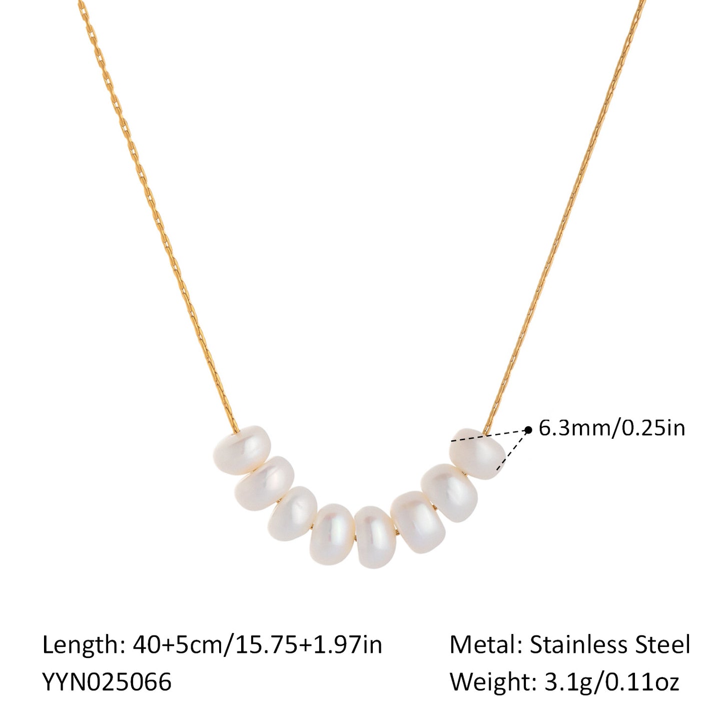 Collier de Perles d'Eau Douce – Acier Inoxydable Plaqué Or 18K
