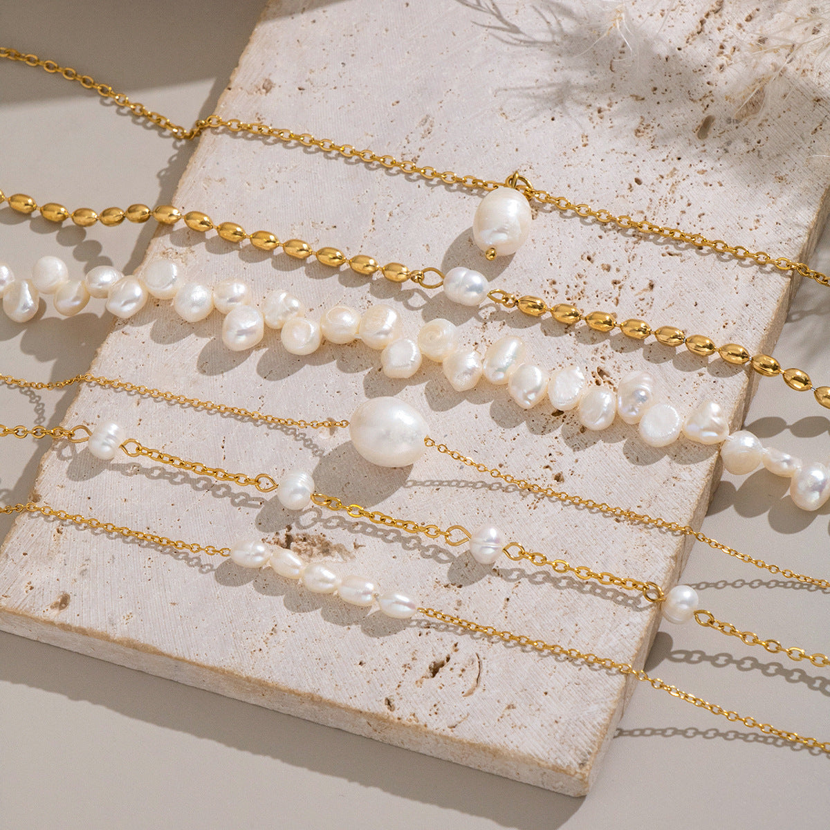 Collier de Perles d'Eau Douce – Acier Inoxydable Plaqué Or 18K