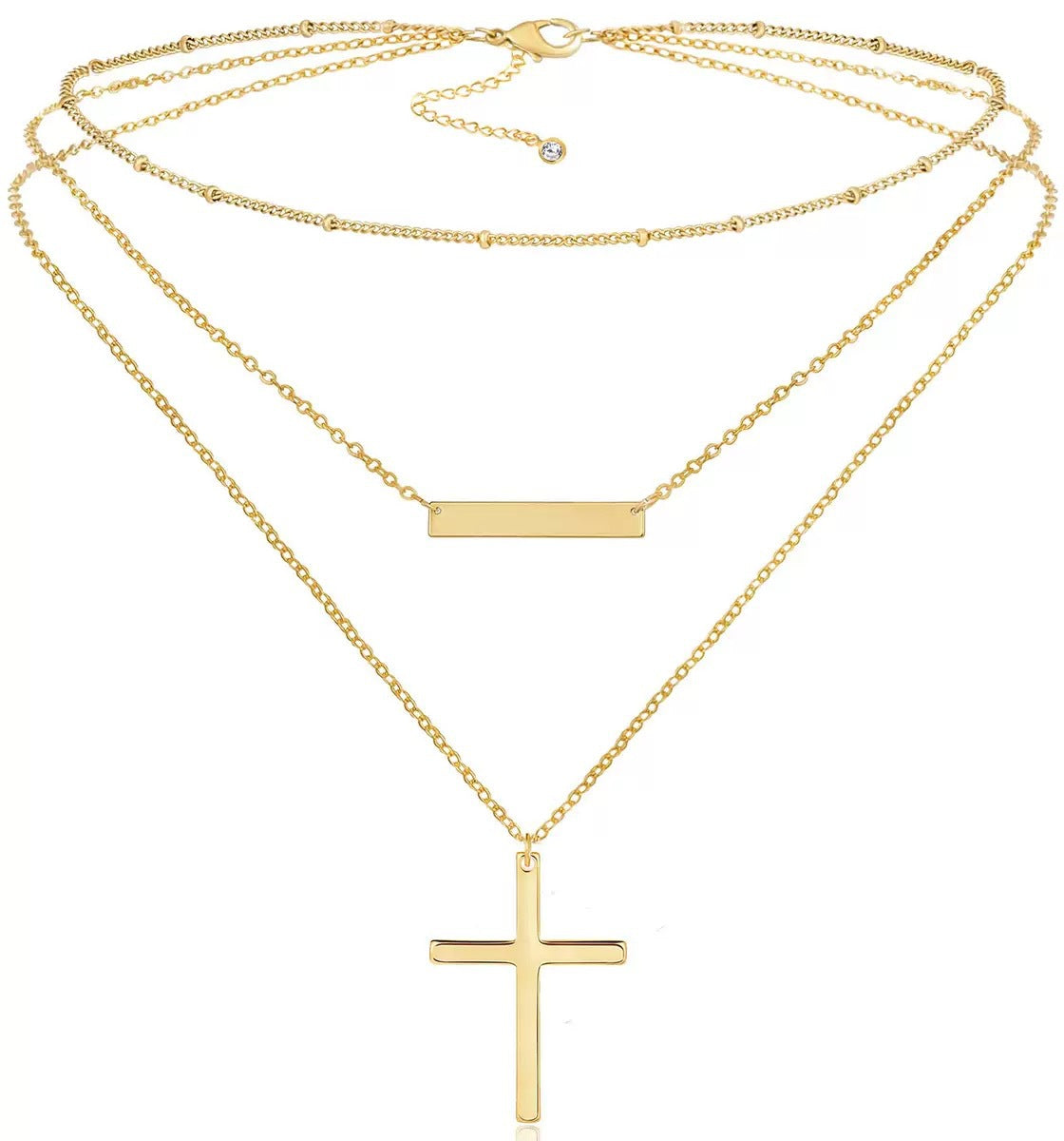 Collier Double Rang Pendentif Croix – Acier Inoxydable