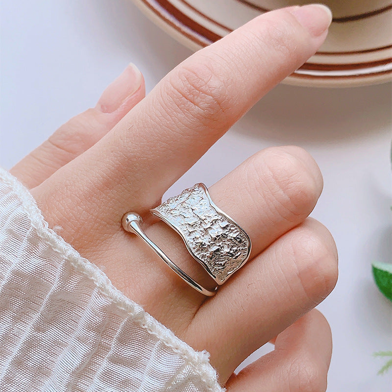Bague géométrique ouverte ajustable en argent