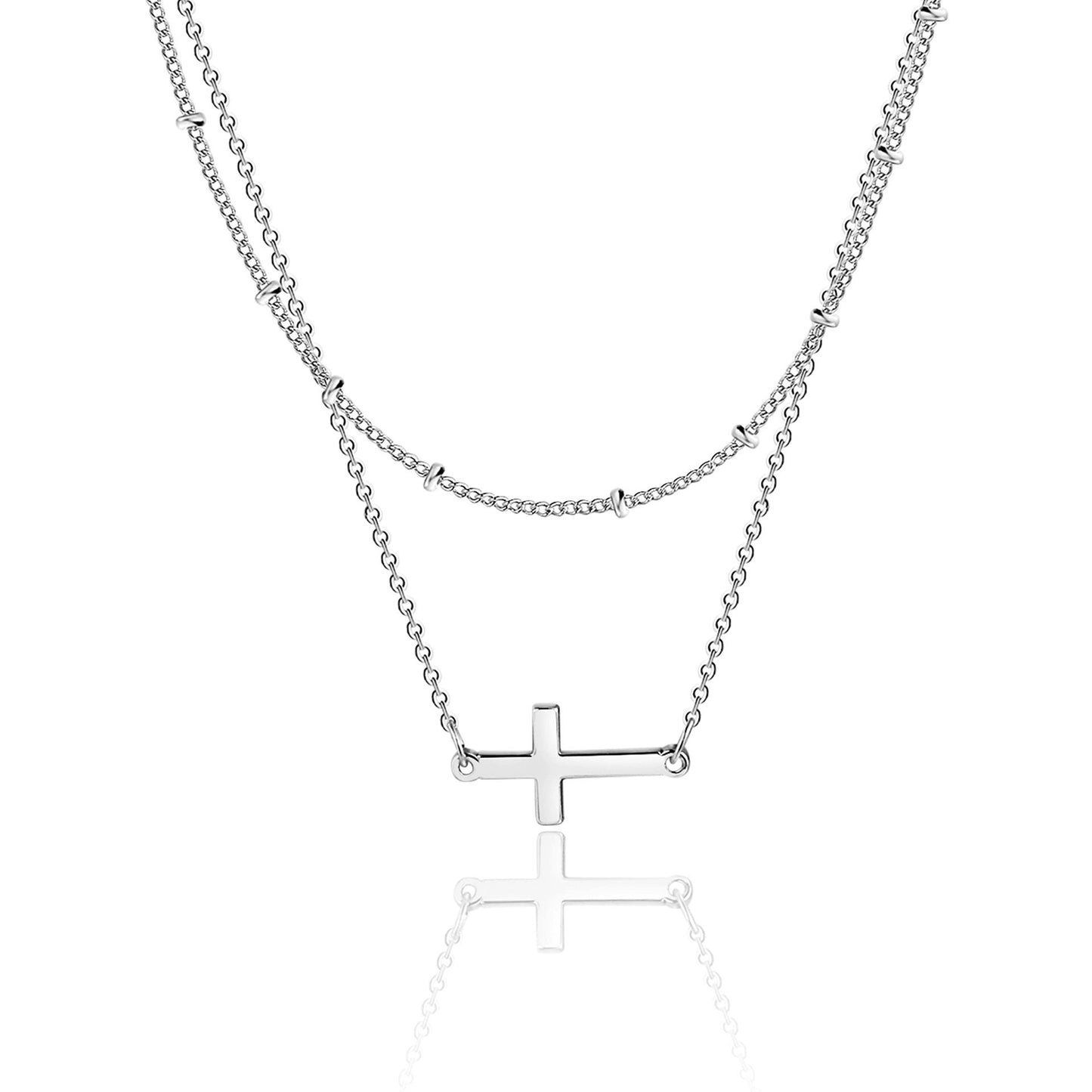 Collier Double Rang Pendentif Croix – Acier Inoxydable