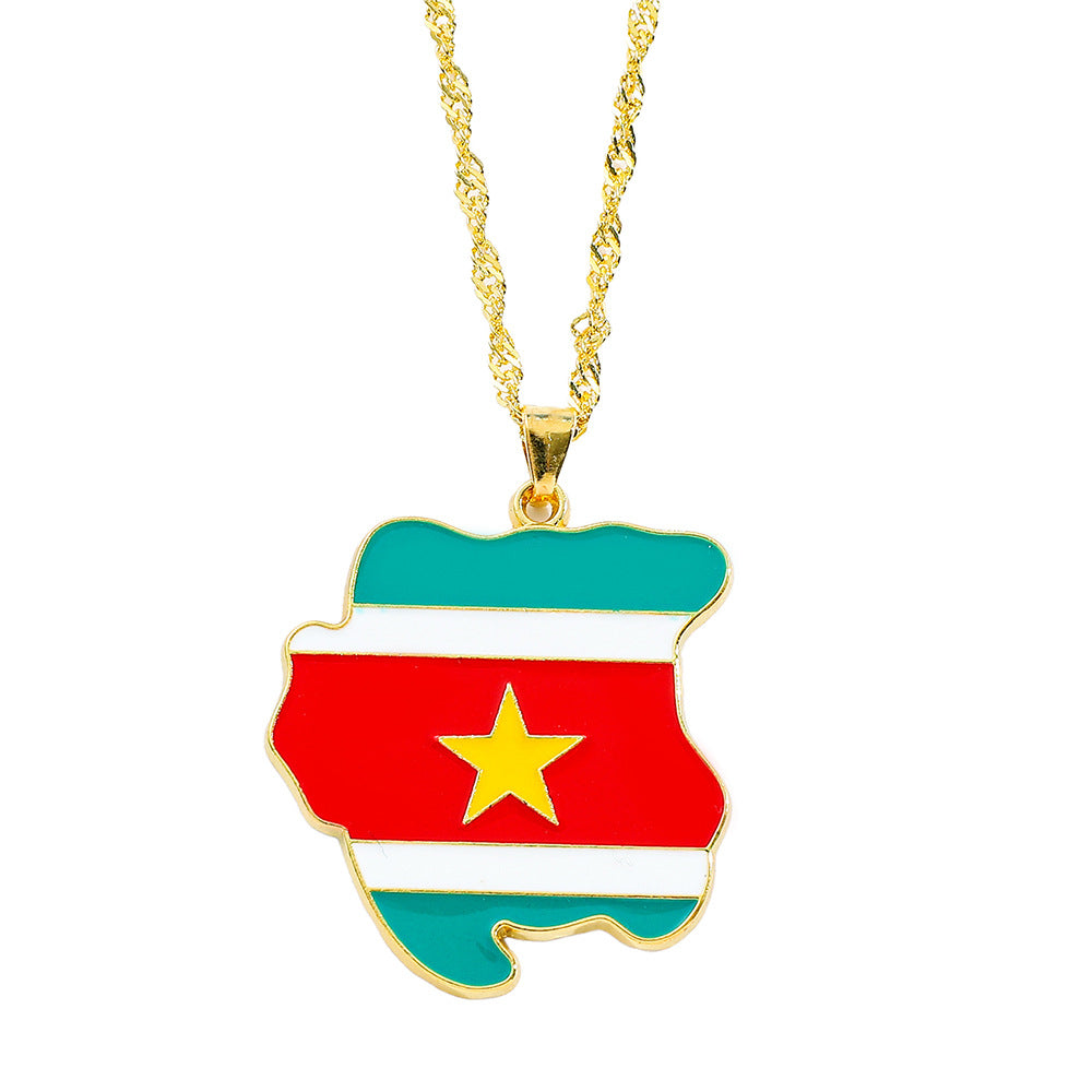 Collier Pendentif Hip-Hop Drapeau & Carte – Style Streetwear