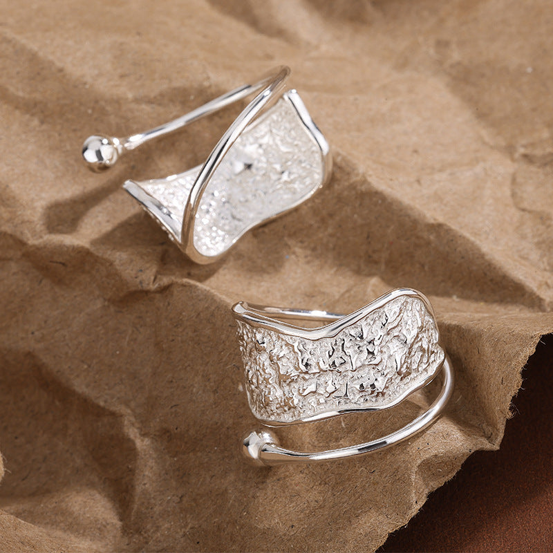 Bague géométrique ouverte ajustable en argent