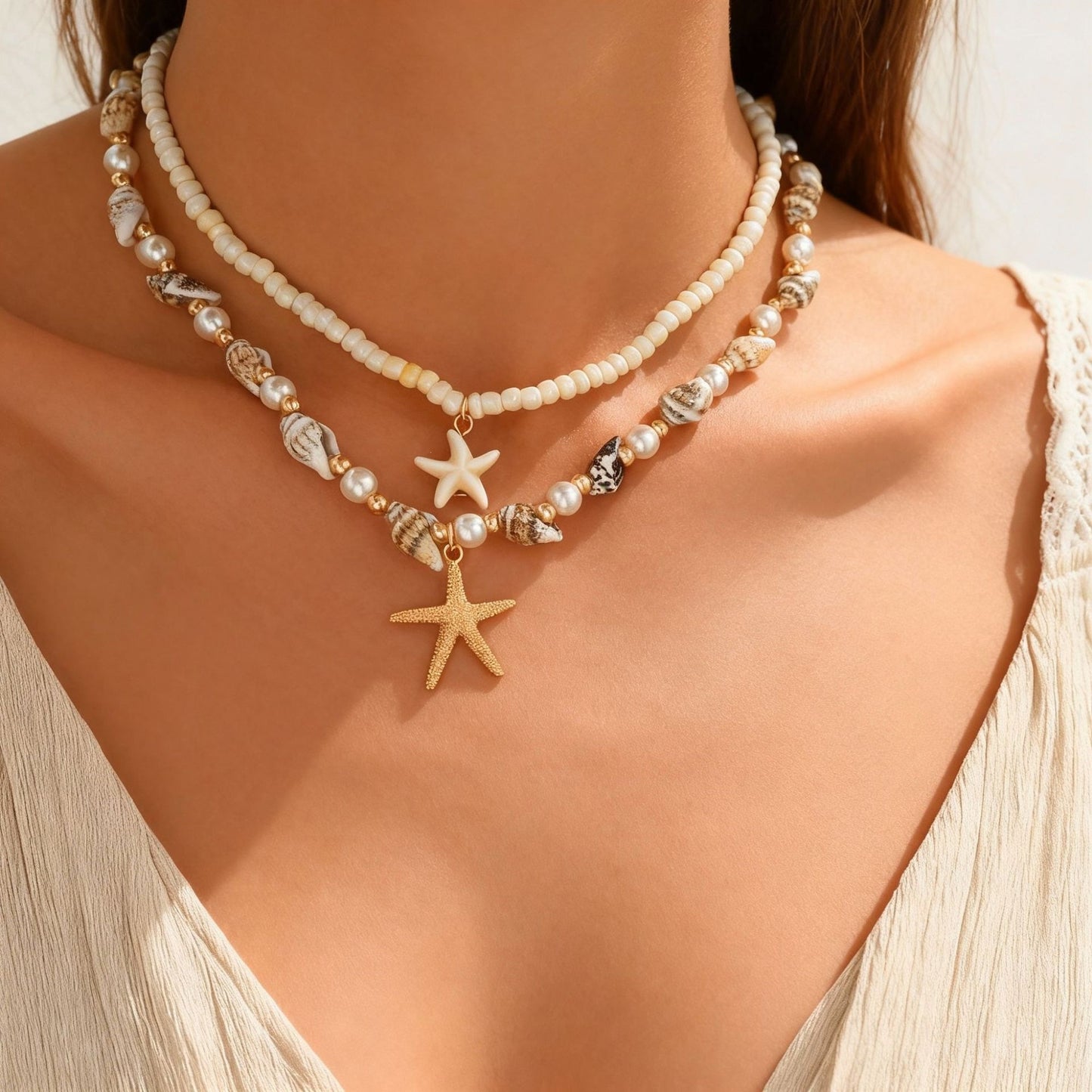 Collier Multi-Rangs Style Océan – Coquillages & Turquoise