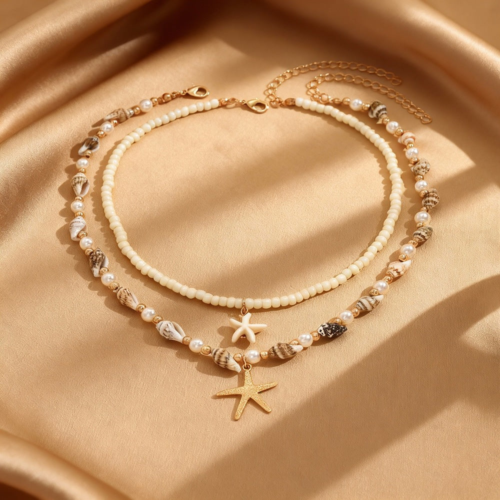 Collier Multi-Rangs Style Océan – Coquillages & Turquoise