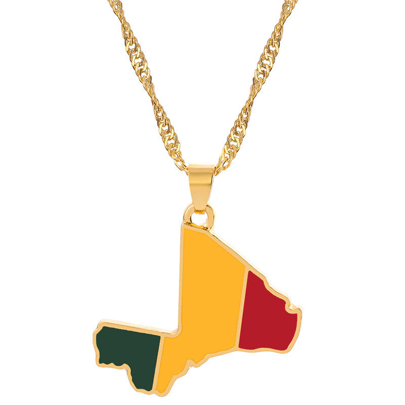 Collier Pendentif Hip-Hop Drapeau & Carte – Style Streetwear