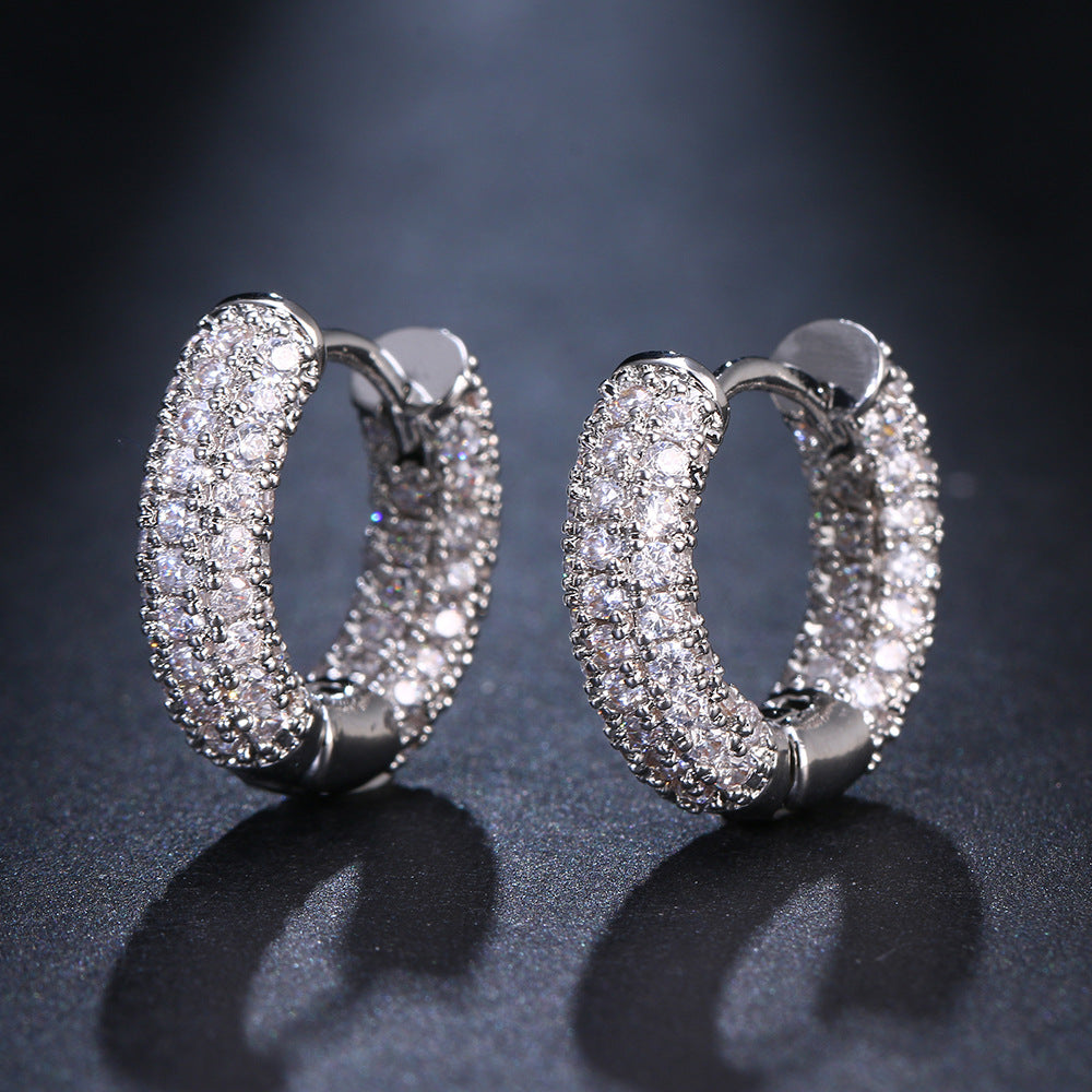 Boucles d'Oreilles Anneaux en Zircon – Plaqué Or 18K
