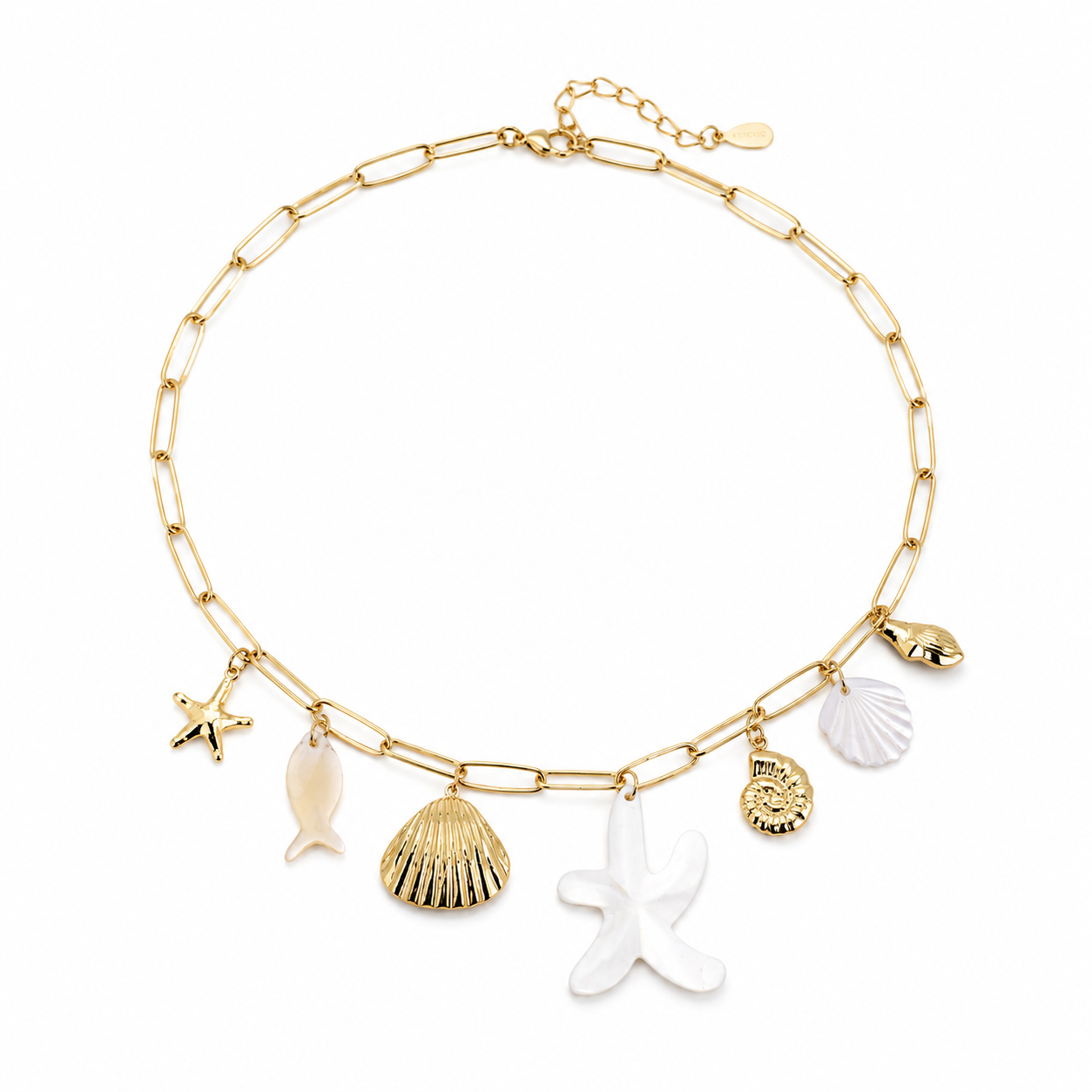 holychic bijoux Collier Doré à Charms Océan Design Raffiné Coquillages Étoile de Mer Poisson Effet Nacré Style Fresque Élégant Tendance