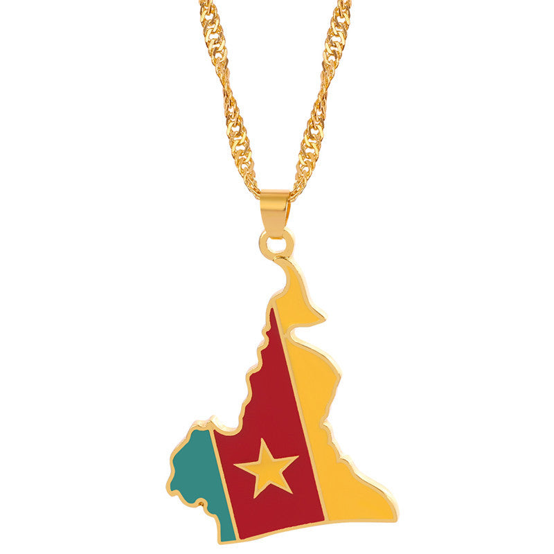 Collier Pendentif Hip-Hop Drapeau & Carte – Style Streetwear