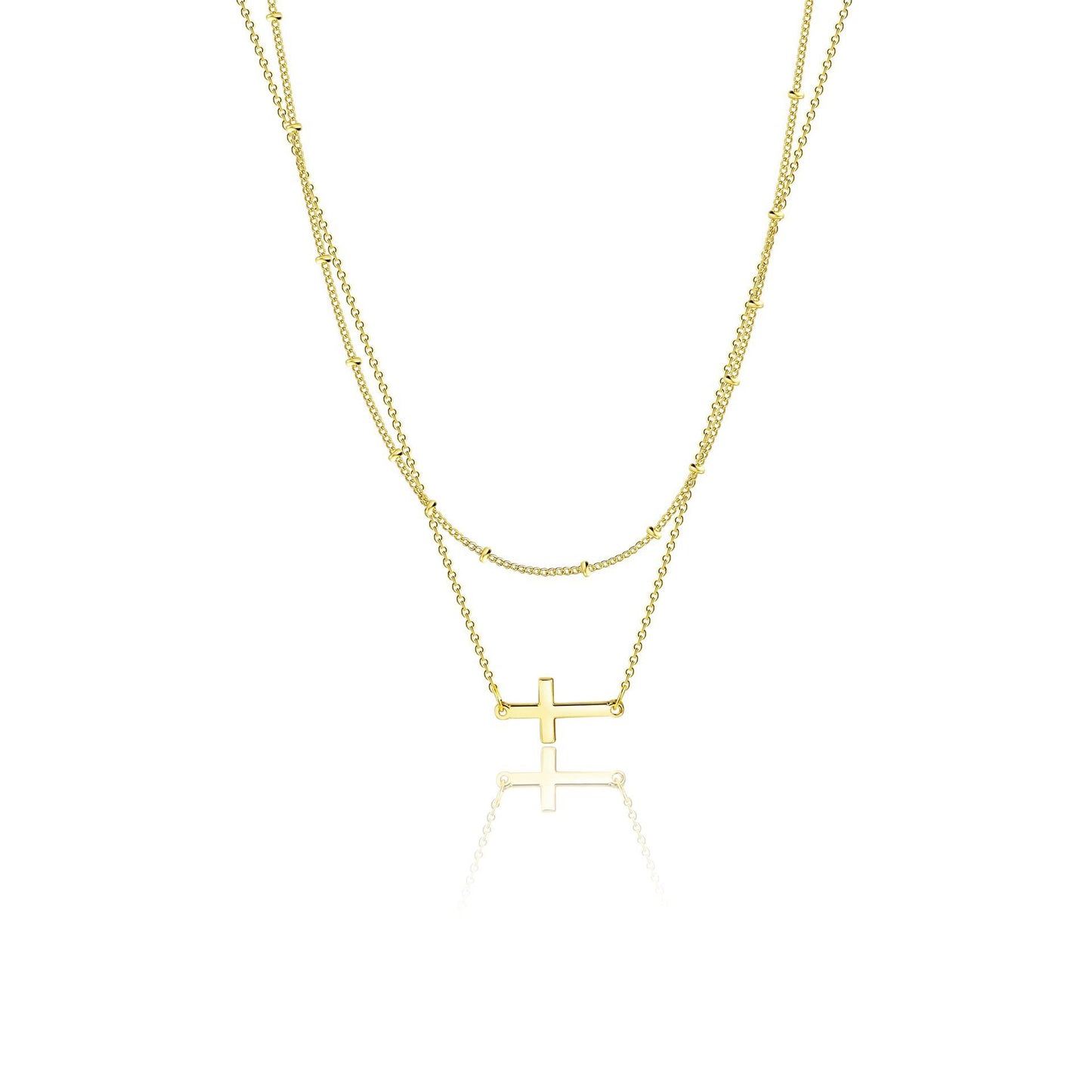 Collier Double Rang Pendentif Croix – Acier Inoxydable