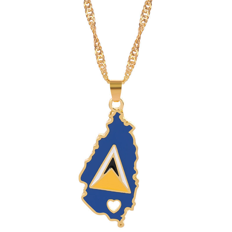 Collier Pendentif Hip-Hop Drapeau & Carte – Style Streetwear