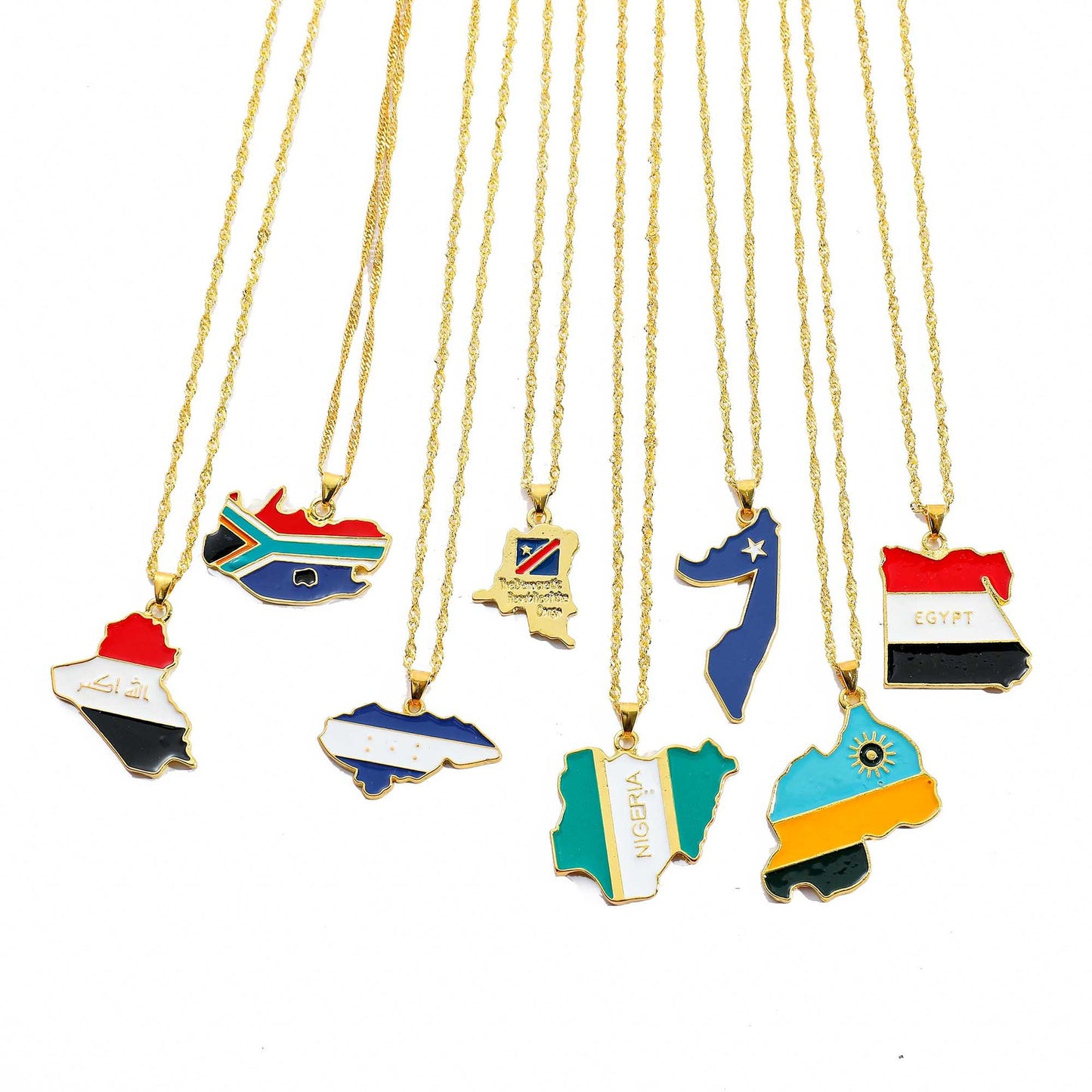 Collier Pendentif Hip-Hop Drapeau & Carte – Style Streetwear