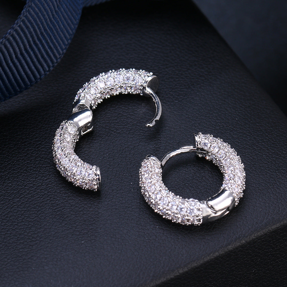 Boucles d'Oreilles Anneaux en Zircon – Plaqué Or 18K