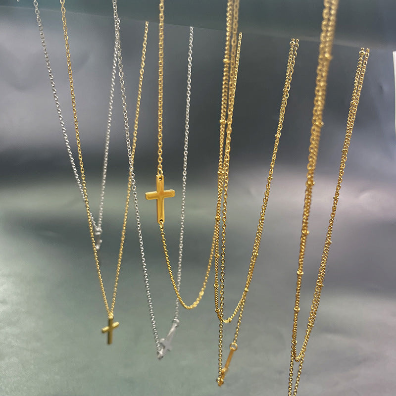 Collier Double Rang Pendentif Croix – Acier Inoxydable