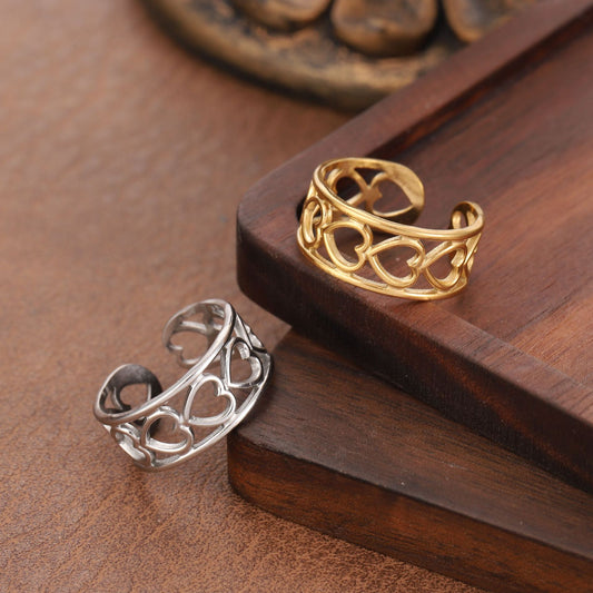 Bague ouverte ajustable en forme de cœur creux