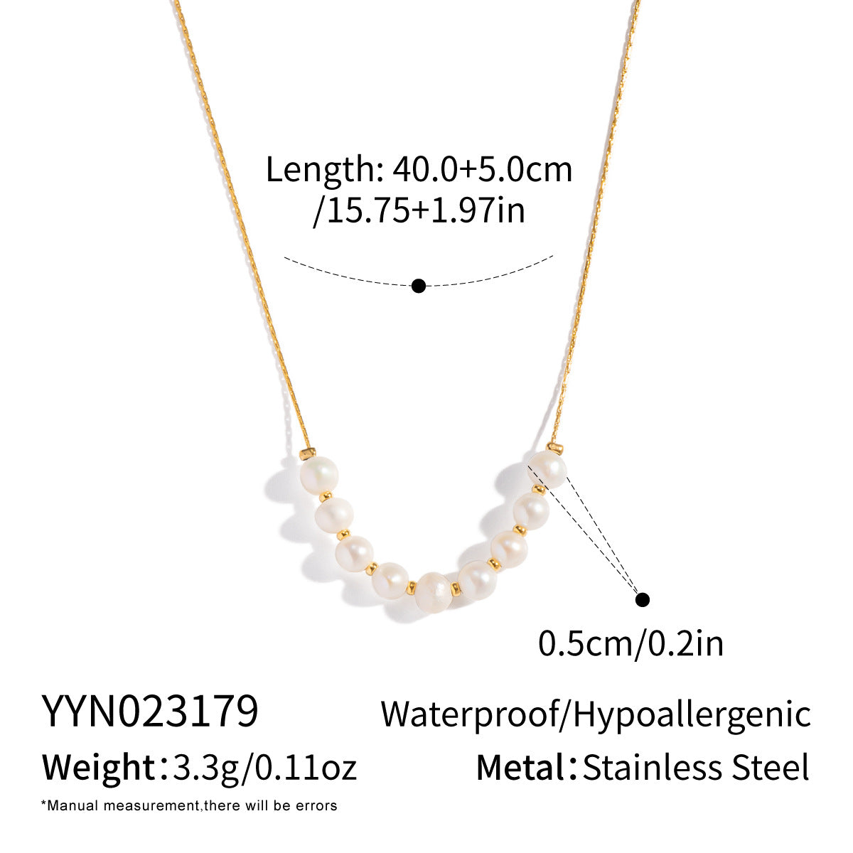 Collier de Perles d'Eau Douce – Acier Inoxydable Plaqué Or 18K
