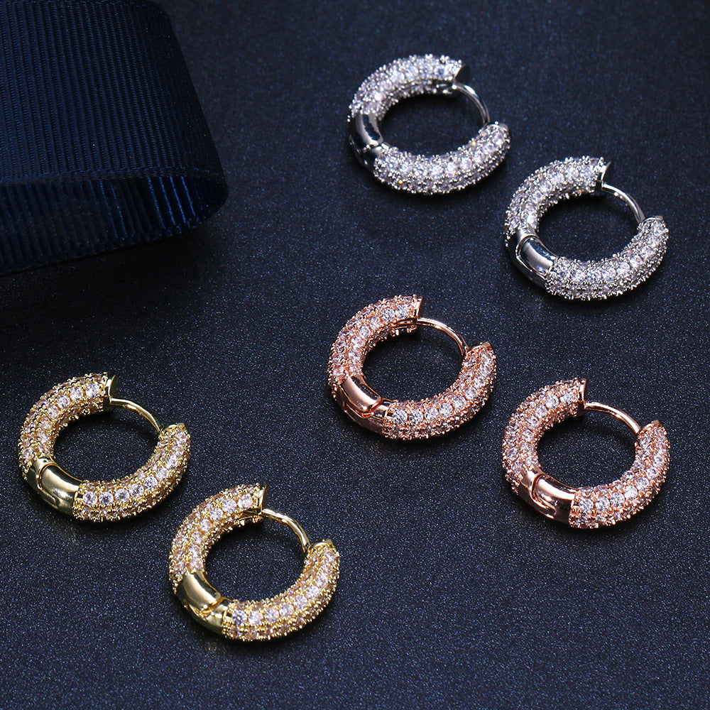 Boucles d'Oreilles Anneaux en Zircon – Plaqué Or 18K