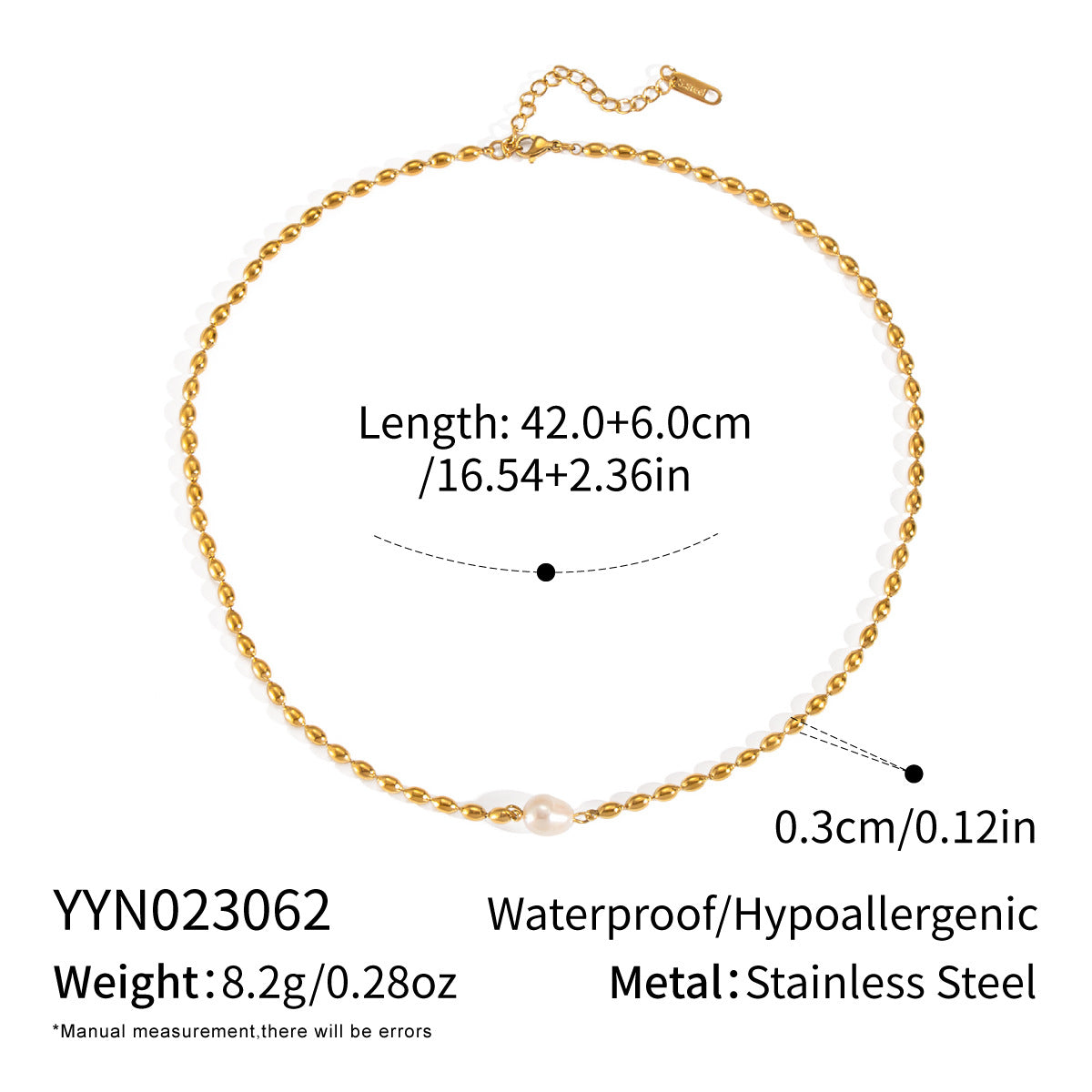 Collier de Perles d'Eau Douce – Acier Inoxydable Plaqué Or 18K