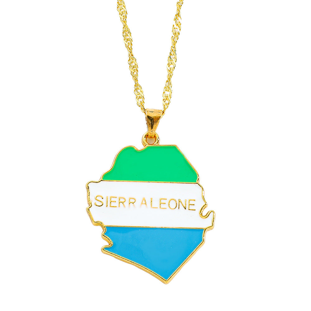 Collier Pendentif Hip-Hop Drapeau & Carte – Style Streetwear