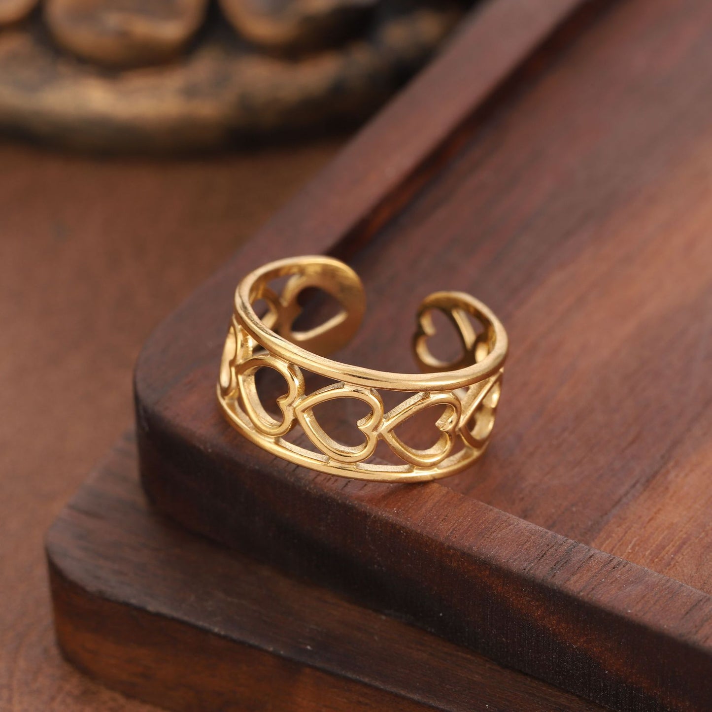 Bague ouverte ajustable en forme de cœur creux