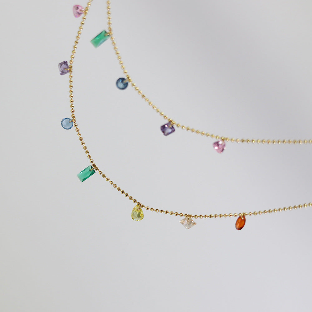Collier Cœur Arc-en-Ciel en Zircon – Acier au Titane Plaqué Or