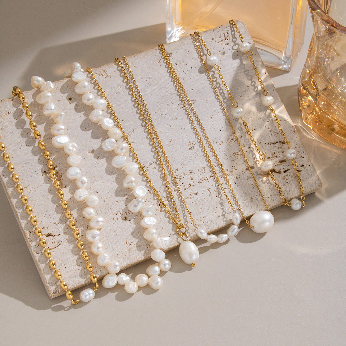 Collier de Perles d'Eau Douce – Acier Inoxydable Plaqué Or 18K