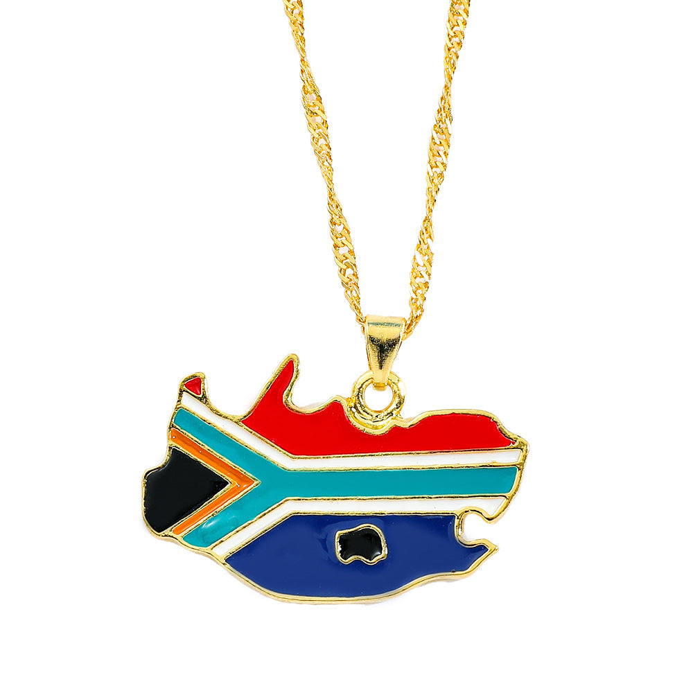 Collier Pendentif Hip-Hop Drapeau & Carte – Style Streetwear