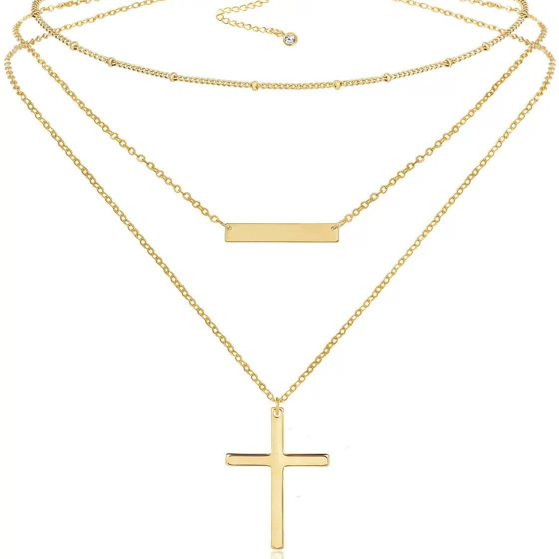 Collier Double Rang Pendentif Croix – Acier Inoxydable
