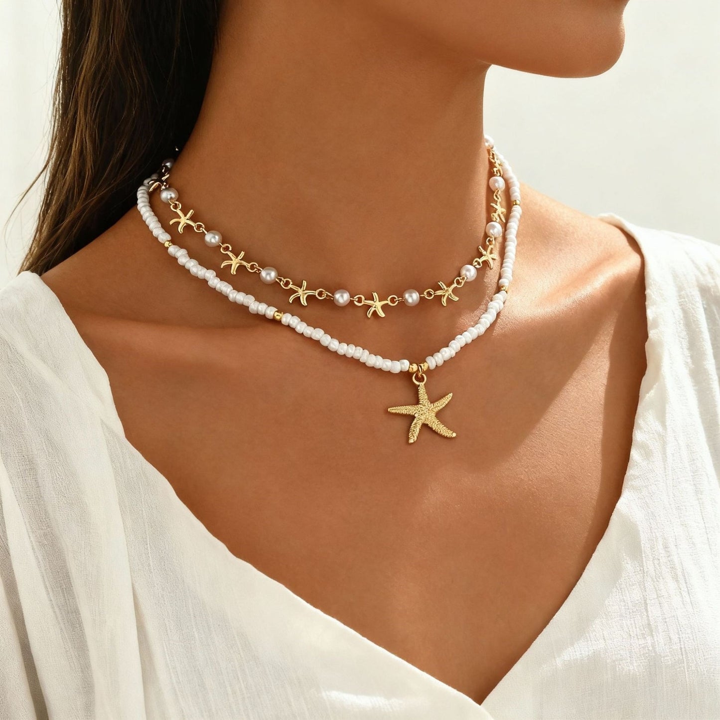 Collier Multi-Rangs Style Océan – Coquillages & Turquoise