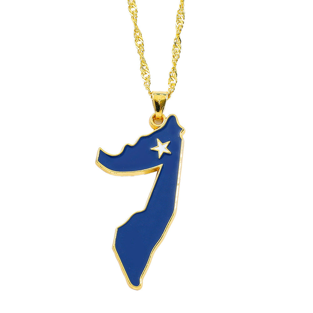 Collier Pendentif Hip-Hop Drapeau & Carte – Style Streetwear