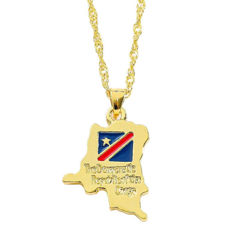 Collier Pendentif Hip-Hop Drapeau & Carte – Style Streetwear