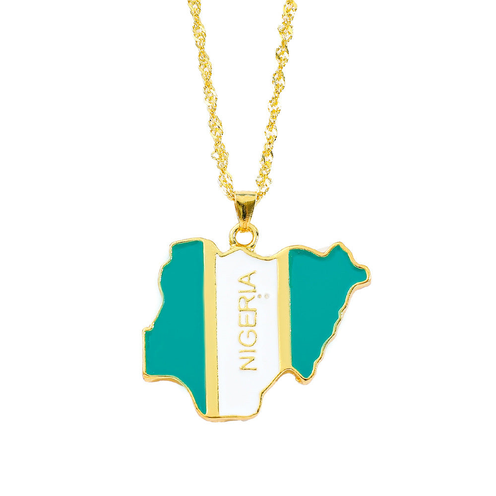 Collier Pendentif Hip-Hop Drapeau & Carte – Style Streetwear