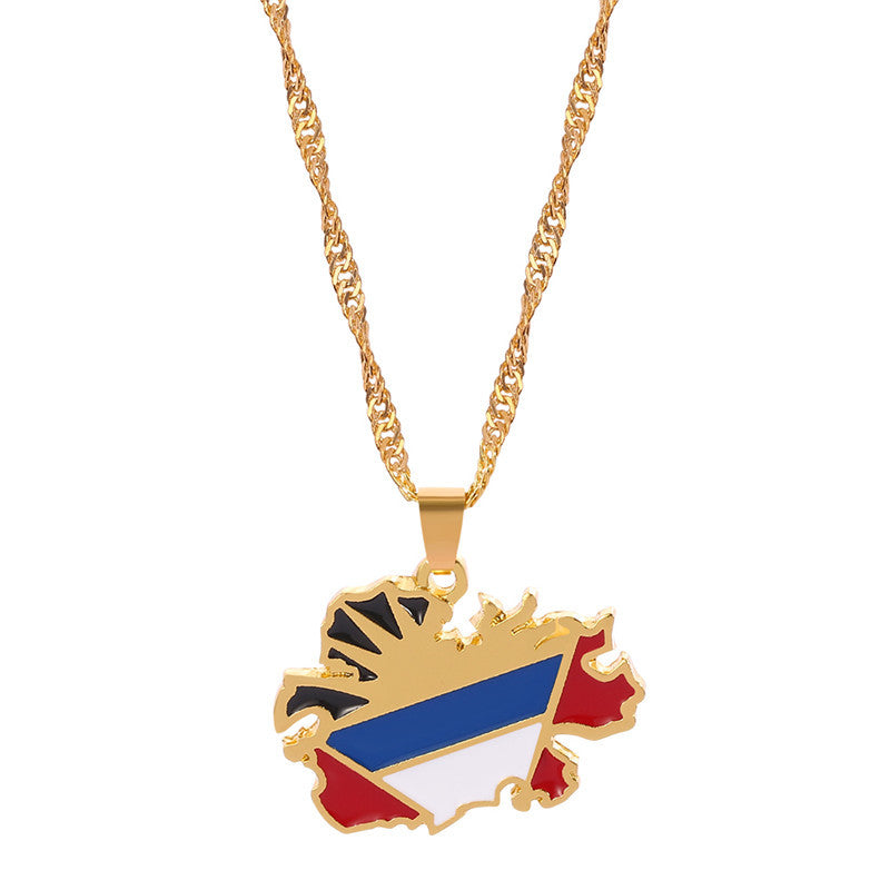 Collier Pendentif Hip-Hop Drapeau & Carte – Style Streetwear