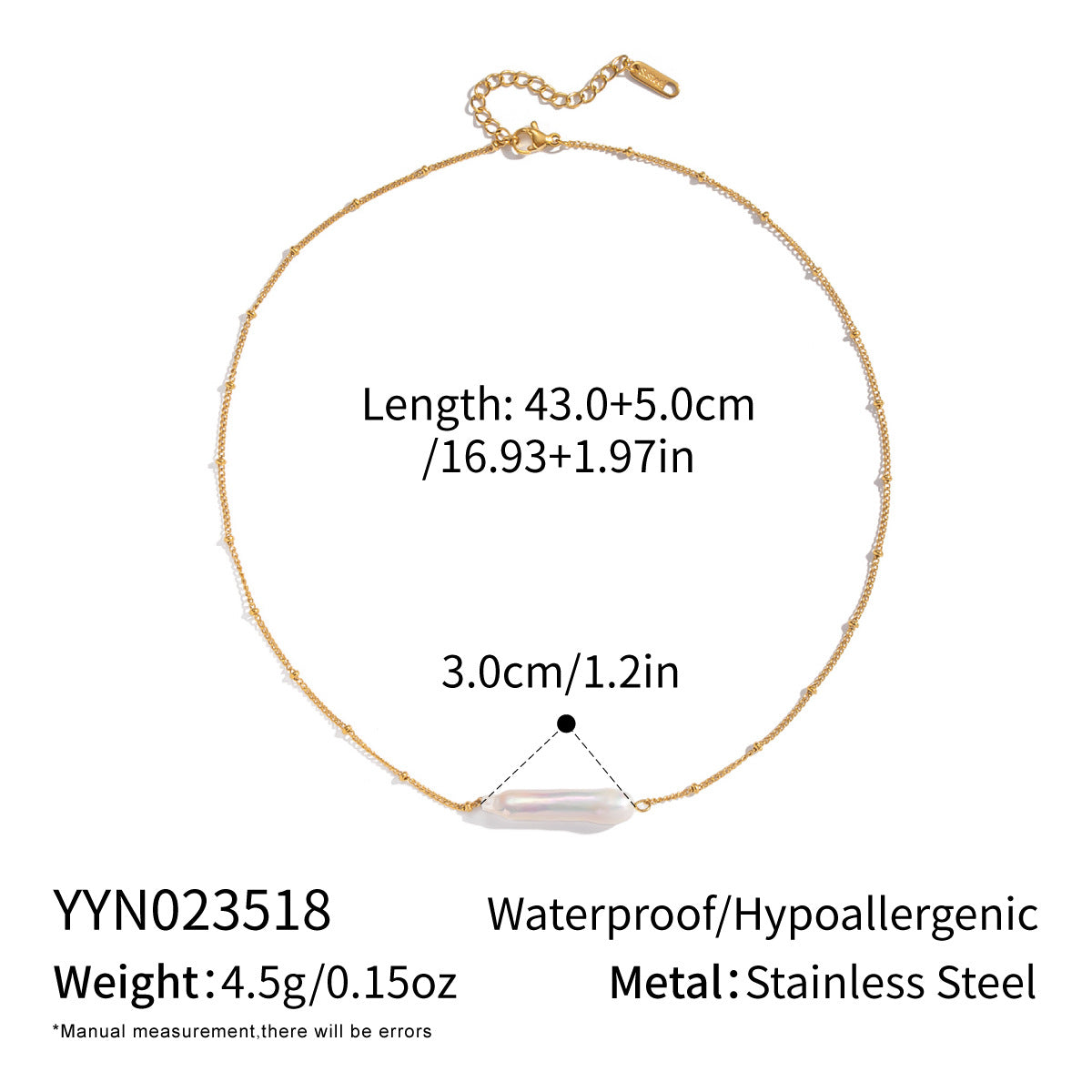 Collier de Perles d'Eau Douce – Acier Inoxydable Plaqué Or 18K
