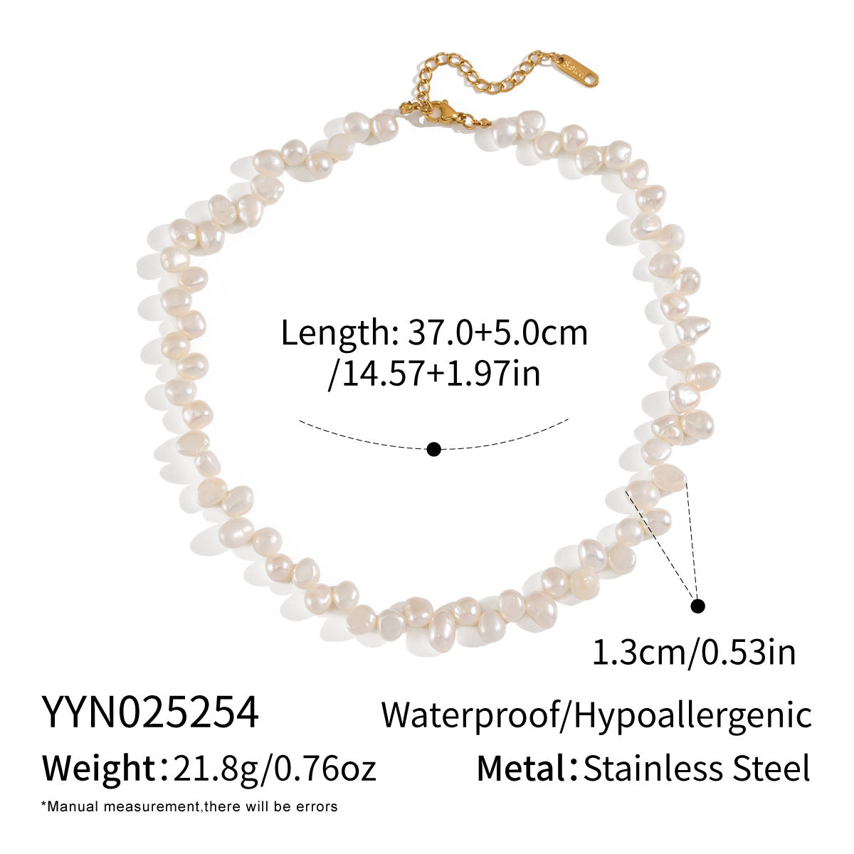 Collier de Perles d'Eau Douce – Acier Inoxydable Plaqué Or 18K