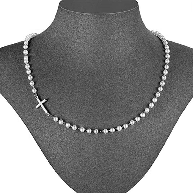 Collier Ras-de-Cou Pendentif Croix – Chaîne de Perles Ajustable