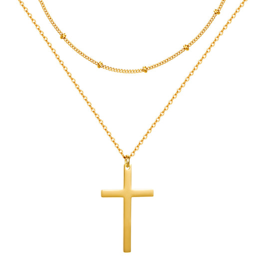 Collier Double Rang Pendentif Croix – Acier Inoxydable