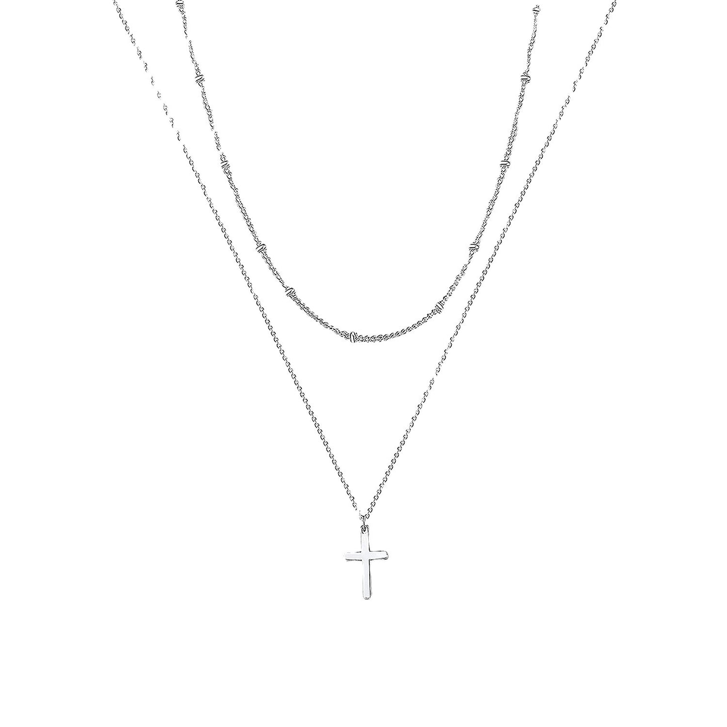 Collier Double Rang Pendentif Croix – Acier Inoxydable