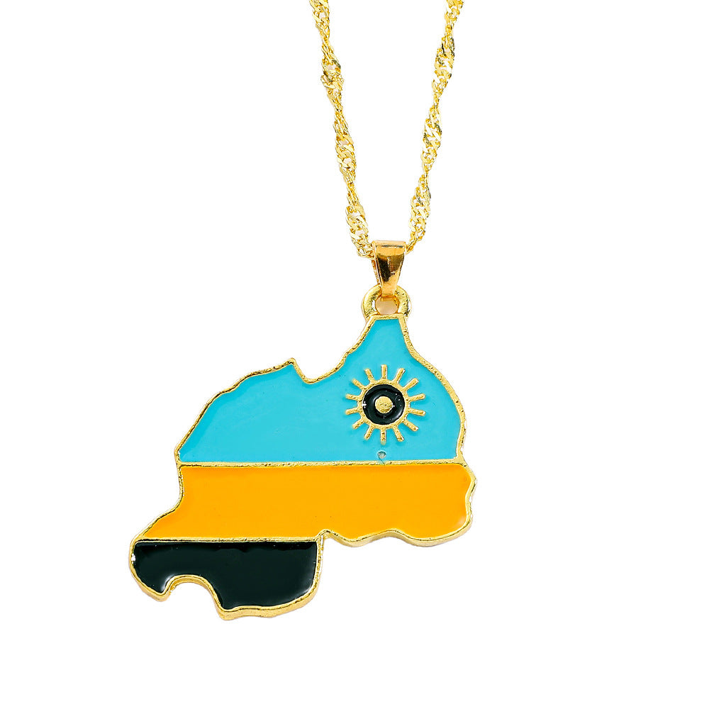Collier Pendentif Hip-Hop Drapeau & Carte – Style Streetwear